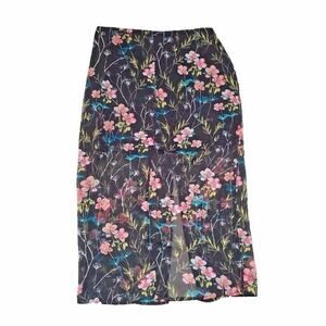 Express Black Floral Midi Skirt Size Small Lightweight Flowy Spring Summer